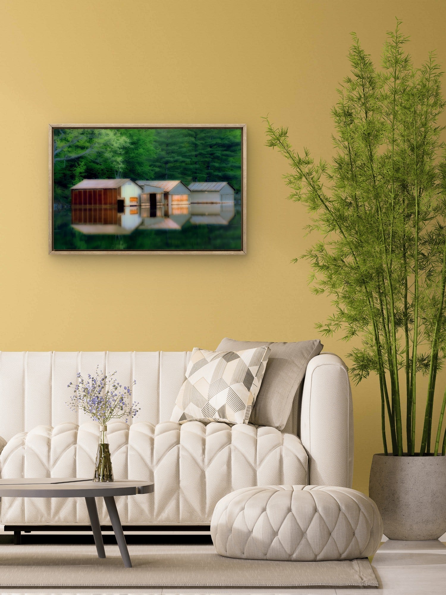 Three Sisters — Rustic Boathouse Reflection Digital Wall Art | Lakeside Cabin Print | Instant Download