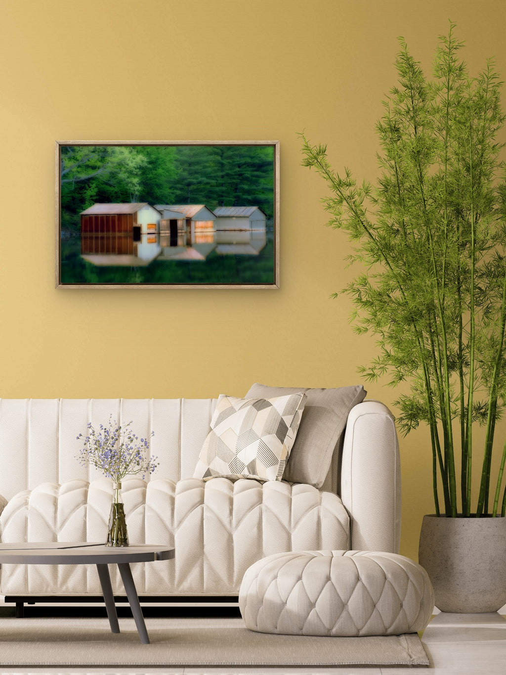 Three Sisters — Rustic Boathouse Reflection Digital Wall Art-a