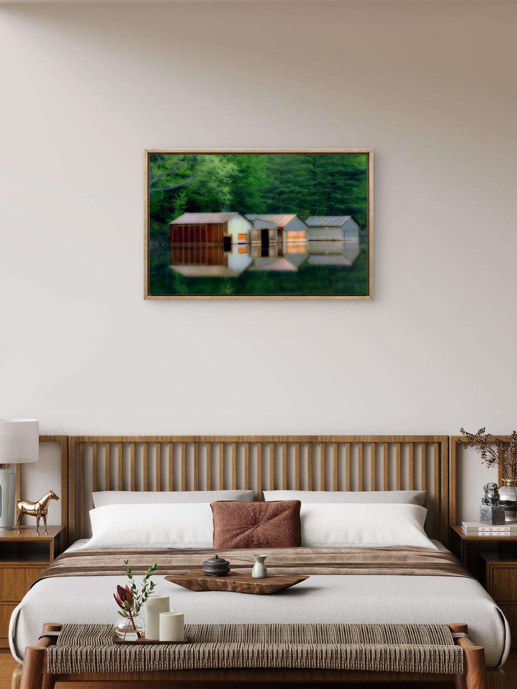 Three Sisters — Rustic Boathouse Reflection Digital Wall Art-b