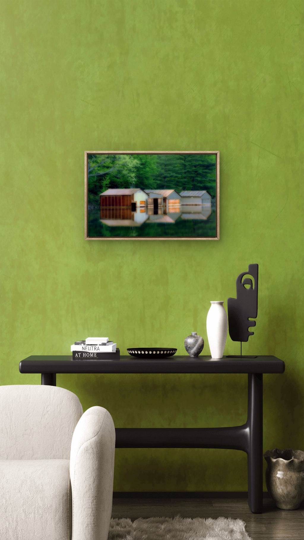 Three Sisters — Rustic Boathouse Reflection Digital Wall Art-c