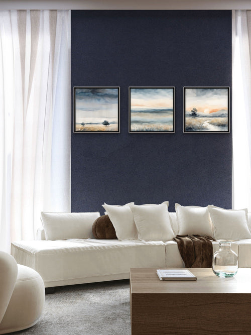 Blue Gold Wall Art Set of 3 – Abstract Blue & Gold Print Collection – Modern Living Room & Bedroom Decor - Byeutifull Art