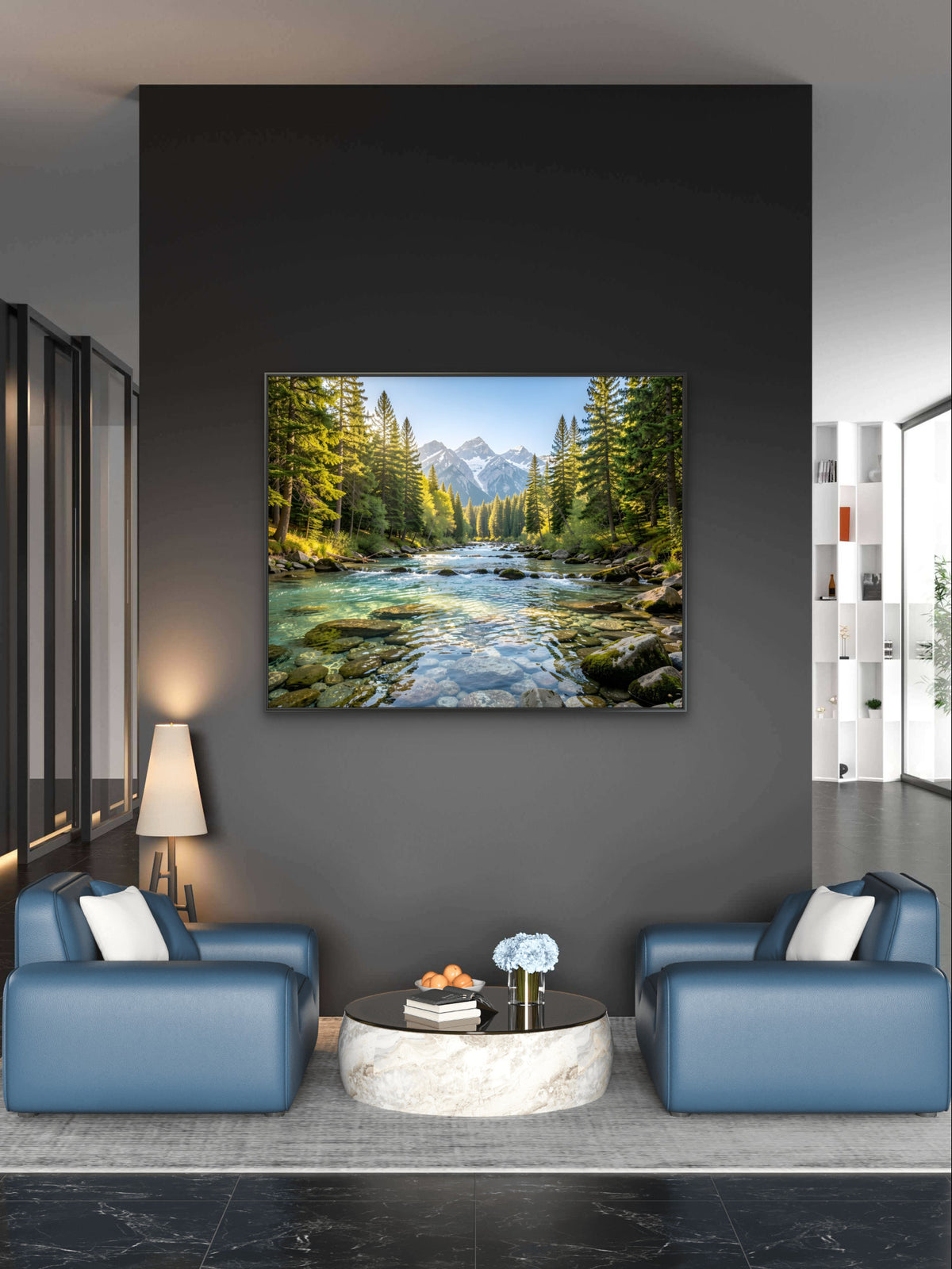 River Flowing to Mountain – Landscape Wall Art Print