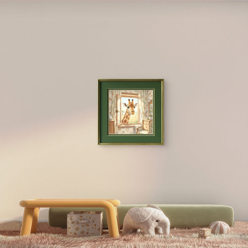 Giraffe Nursery Wall Art – Safari Animal Window Illustration Print - Byeutifull Art