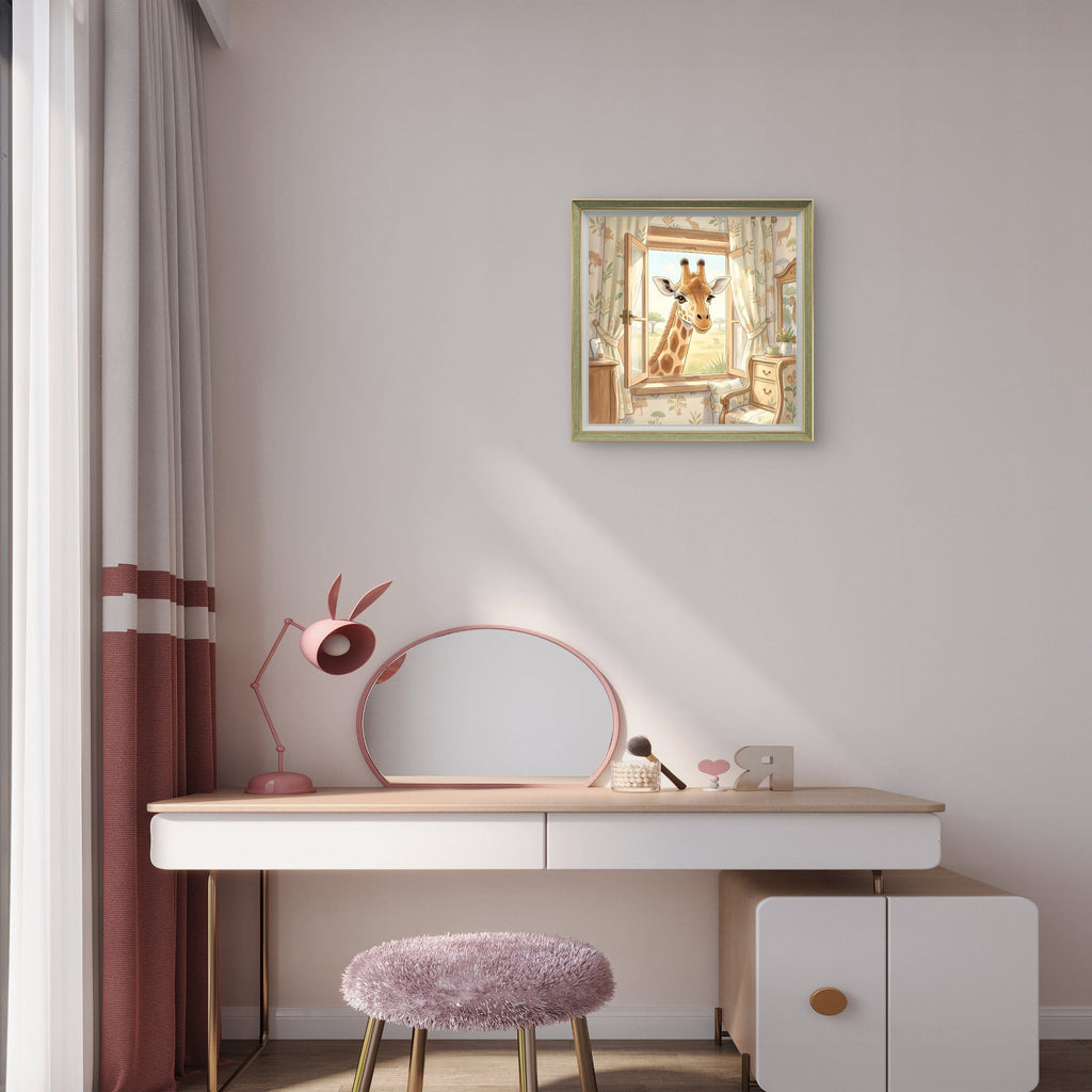 Giraffe Nursery Wall Art – Safari Animal Window Illustration Print - Byeutifull Art