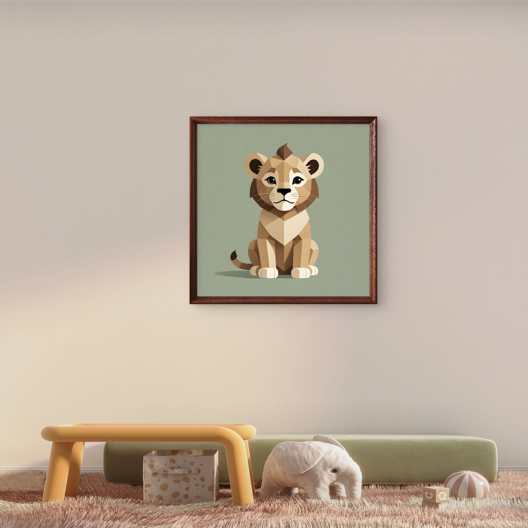 Lion Cub Nursery Wall Art – Geometric Safari Animal Print - Byeutifull Art