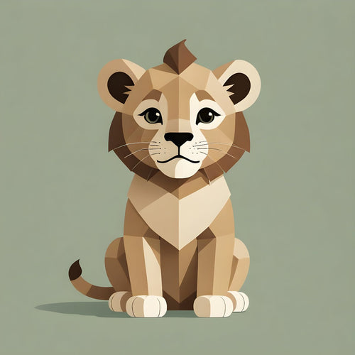 Lion Cub Nursery Wall Art – Geometric Safari Animal Print - Byeutifull Art