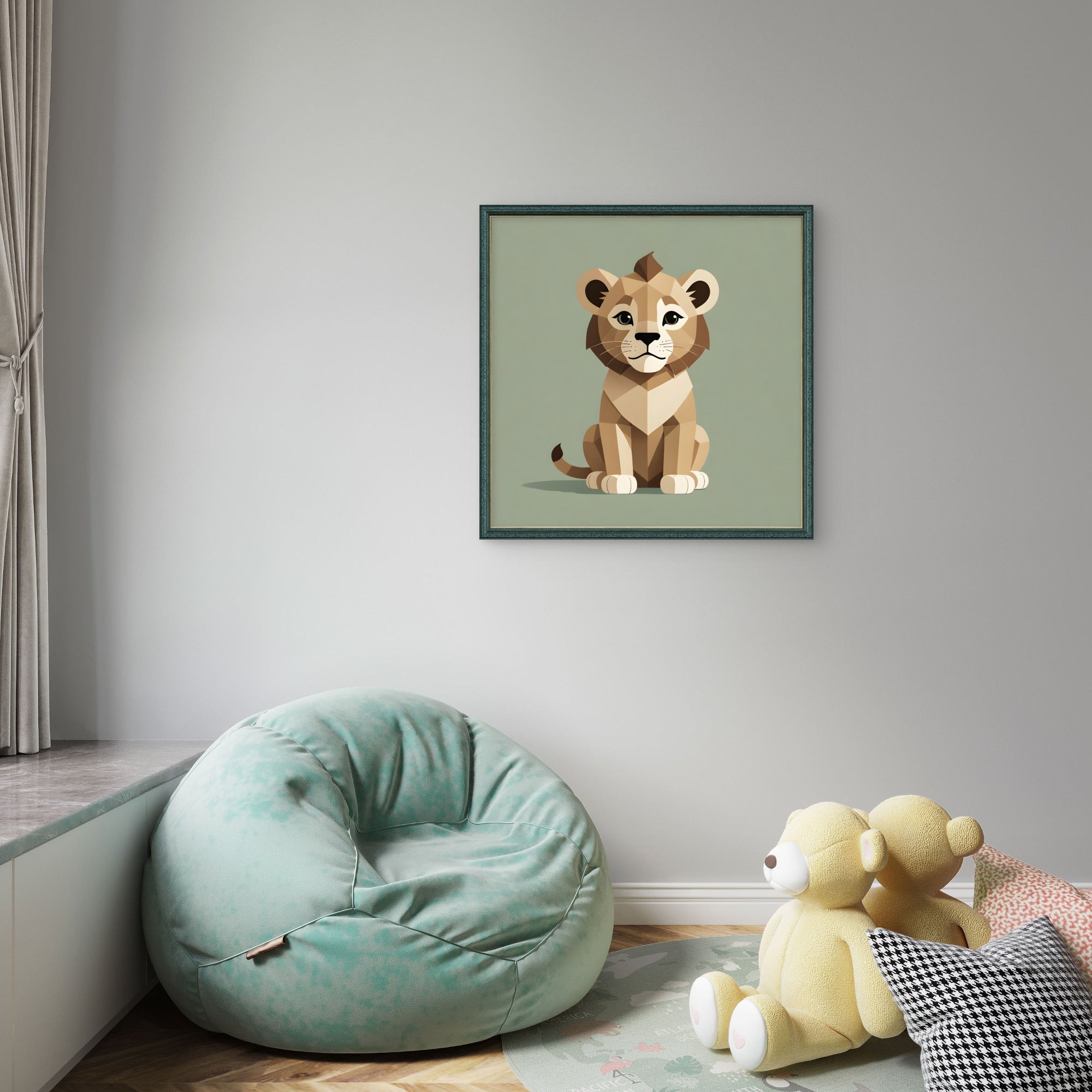 Lion Cub Nursery Wall Art – Geometric Safari Animal Print - Byeutifull Art