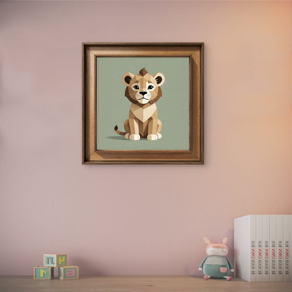 Lion Cub Nursery Wall Art – Geometric Safari Animal Print - Byeutifull Art