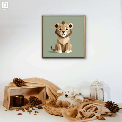 Lion Cub Nursery Wall Art – Geometric Safari Animal Print - Byeutifull Art