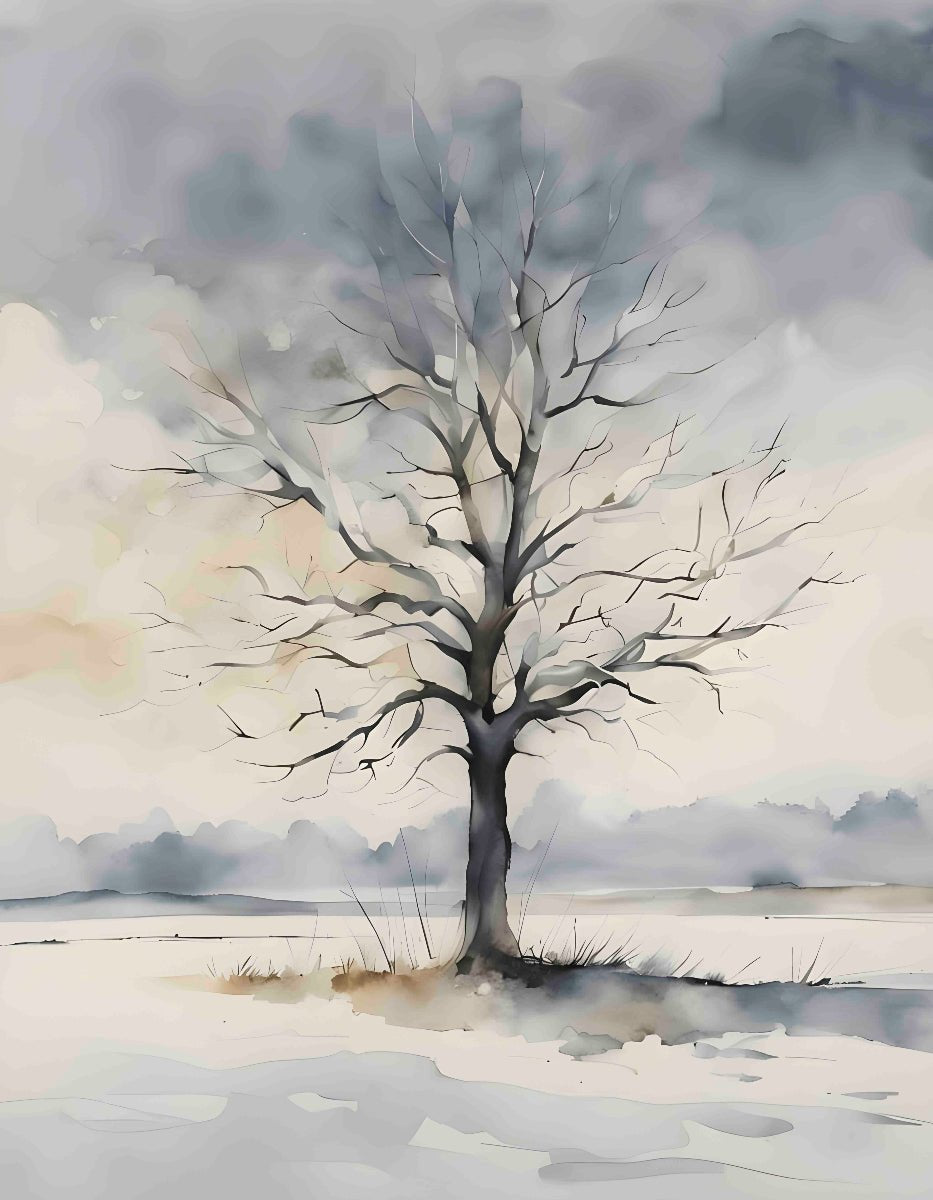 Lone Tree – Minimalist Landscape Wall Art Print - Byeutifull Art