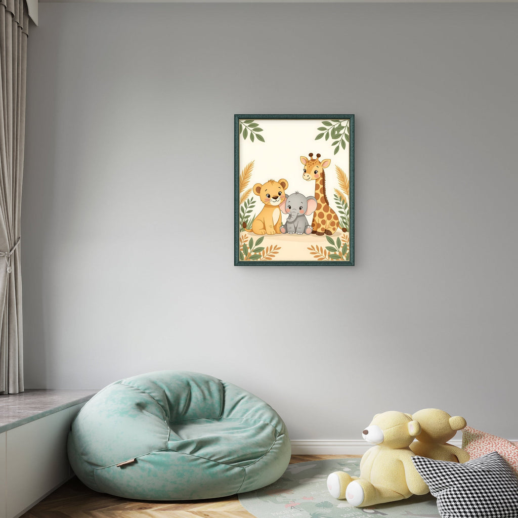 Safari Animals Nursery Wall Art – Lion, Elephant & Giraffe Print - Byeutifull Art
