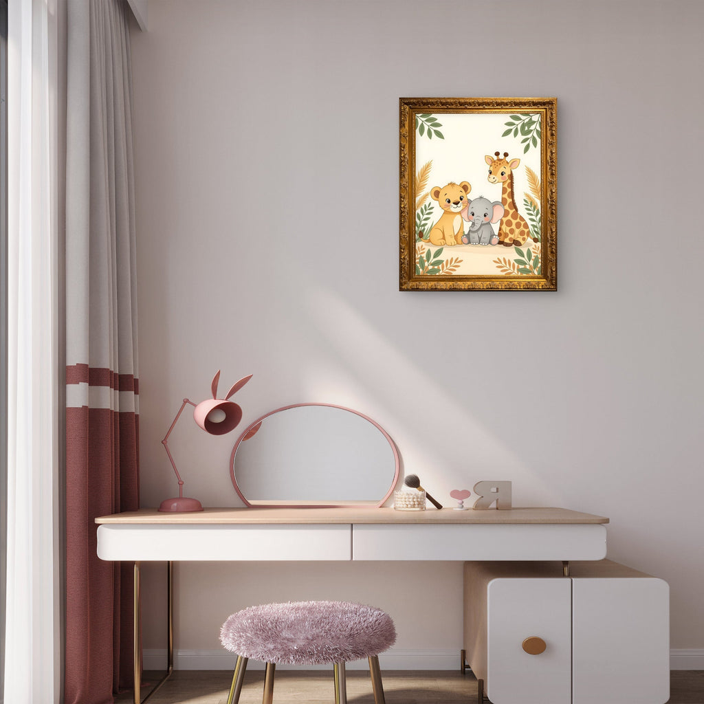 Safari Animals Nursery Wall Art – Lion, Elephant & Giraffe Print - Byeutifull Art