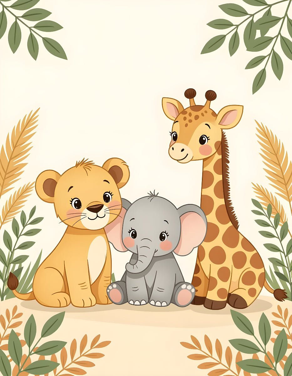 Safari Animals Nursery Wall Art – Lion, Elephant & Giraffe Print - Byeutifull Art