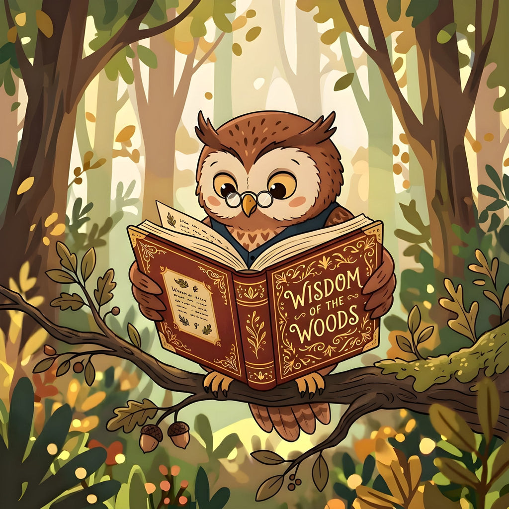 Wise Owl Wall Art | Woodland Owl Reading Illustration - Byeutifull Art