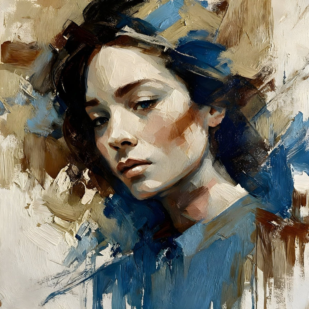 Woman in Blue – Elegant Portrait Wall Art Print - Byeutifull Art