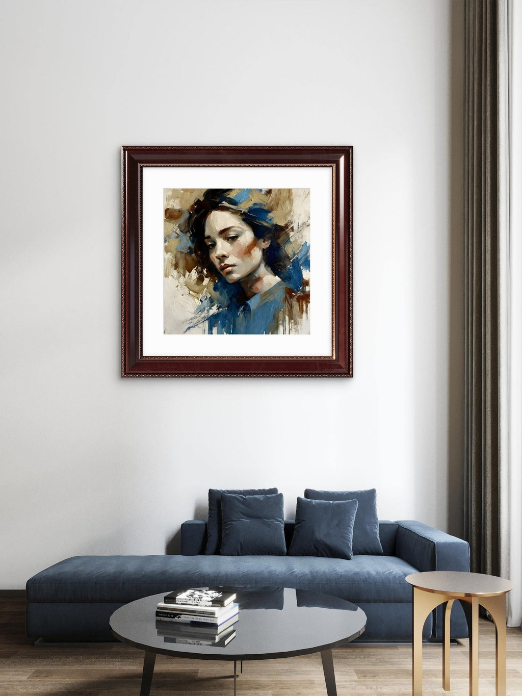 Woman in Blue – Elegant Portrait Wall Art Print - Byeutifull Art