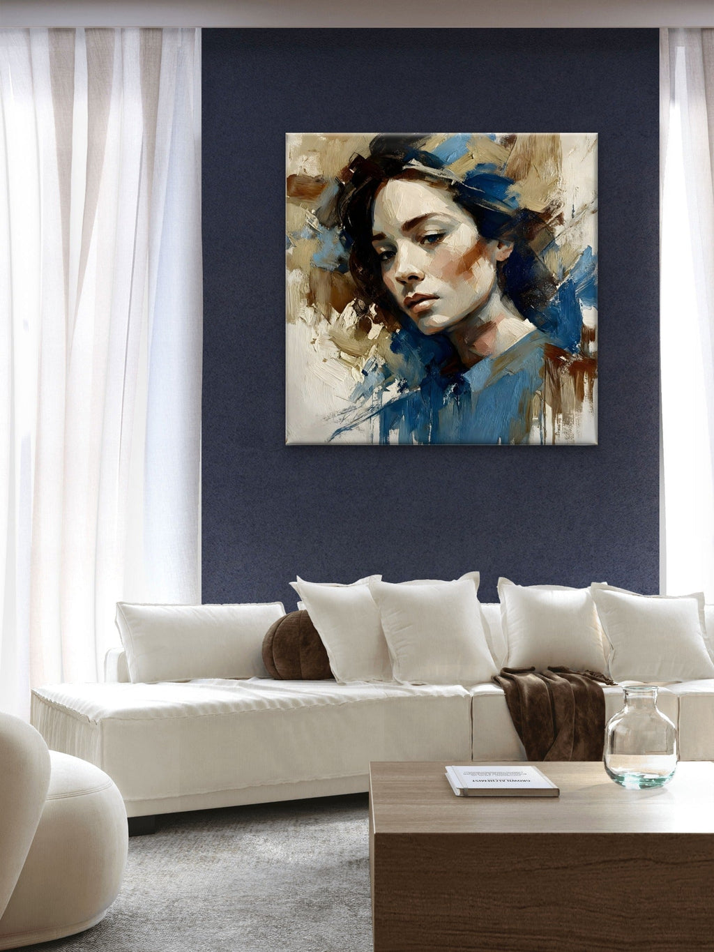 Woman in Blue – Elegant Portrait Wall Art Print - Byeutifull Art