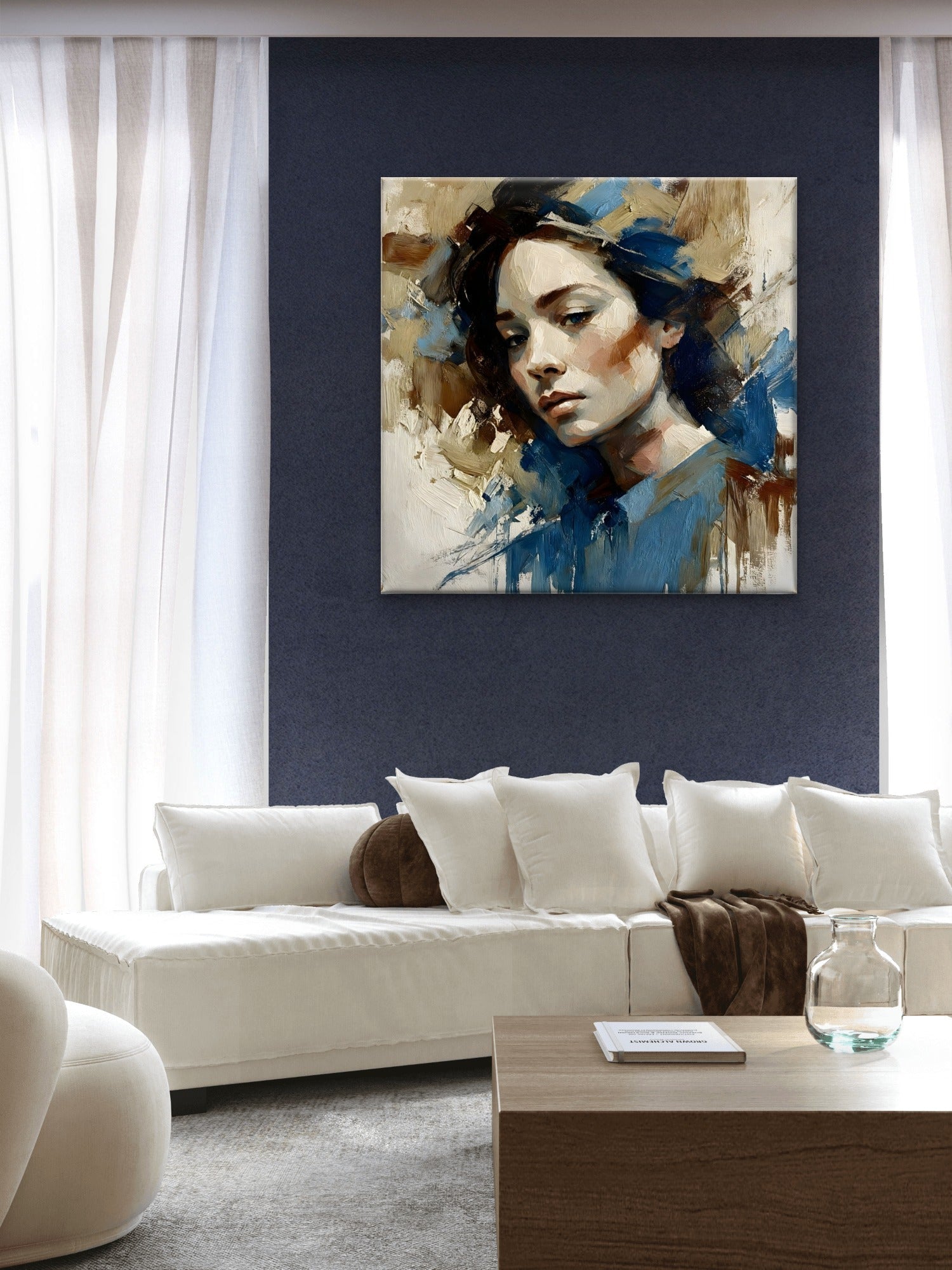 Woman in Blue – Elegant Portrait Wall Art Print - Byeutifull Art