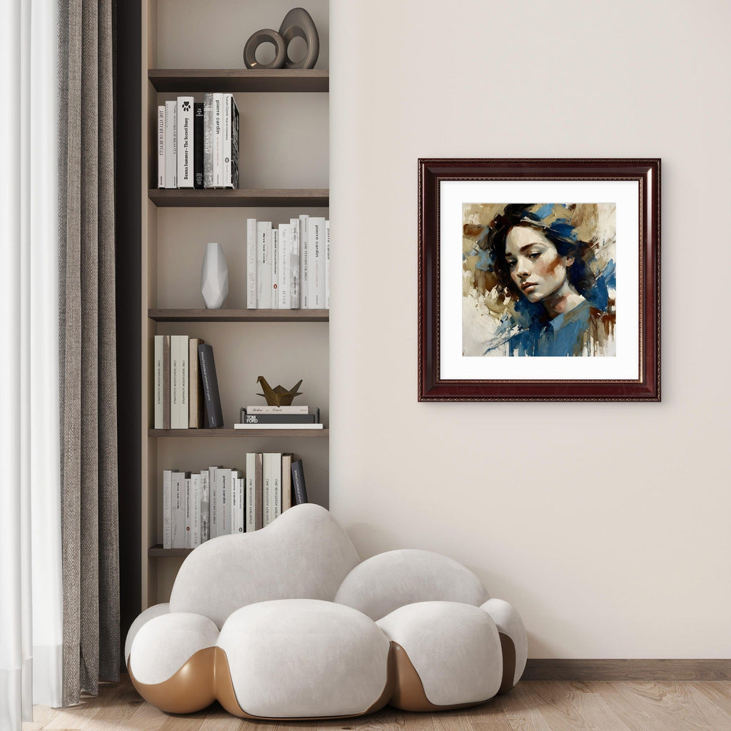 Woman in Blue – Elegant Portrait Wall Art Print - Byeutifull Art