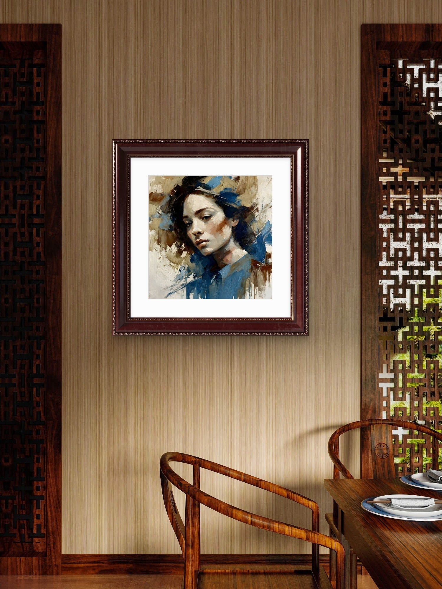 Woman in Blue – Elegant Portrait Wall Art Print - Byeutifull Art